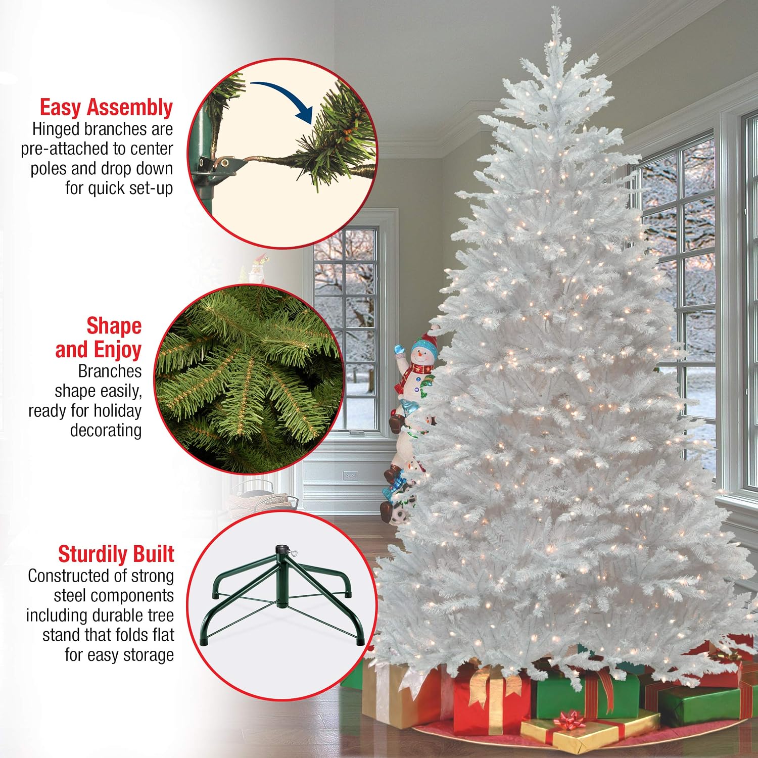 National Tree Company Pre-Lit Artificial Full Christmas Tree, White, Dunhill Fir, White Lights, Includes Stand, 7.5 Feet