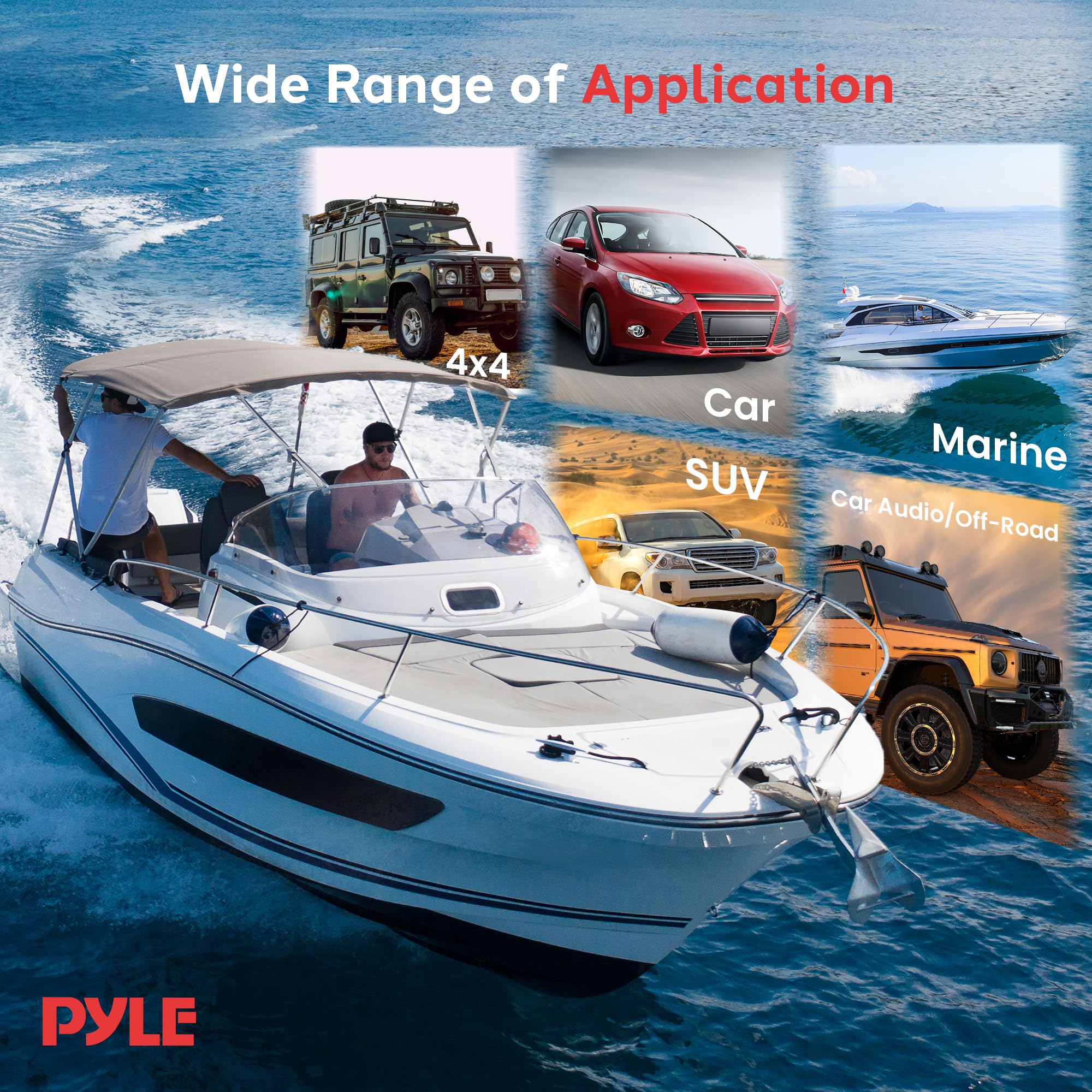 Pyle Dual 7.7'' Water Resistant Marine Speakers, 2-Way Full Range Stereo Sound, 280 Watt, White (Pair)