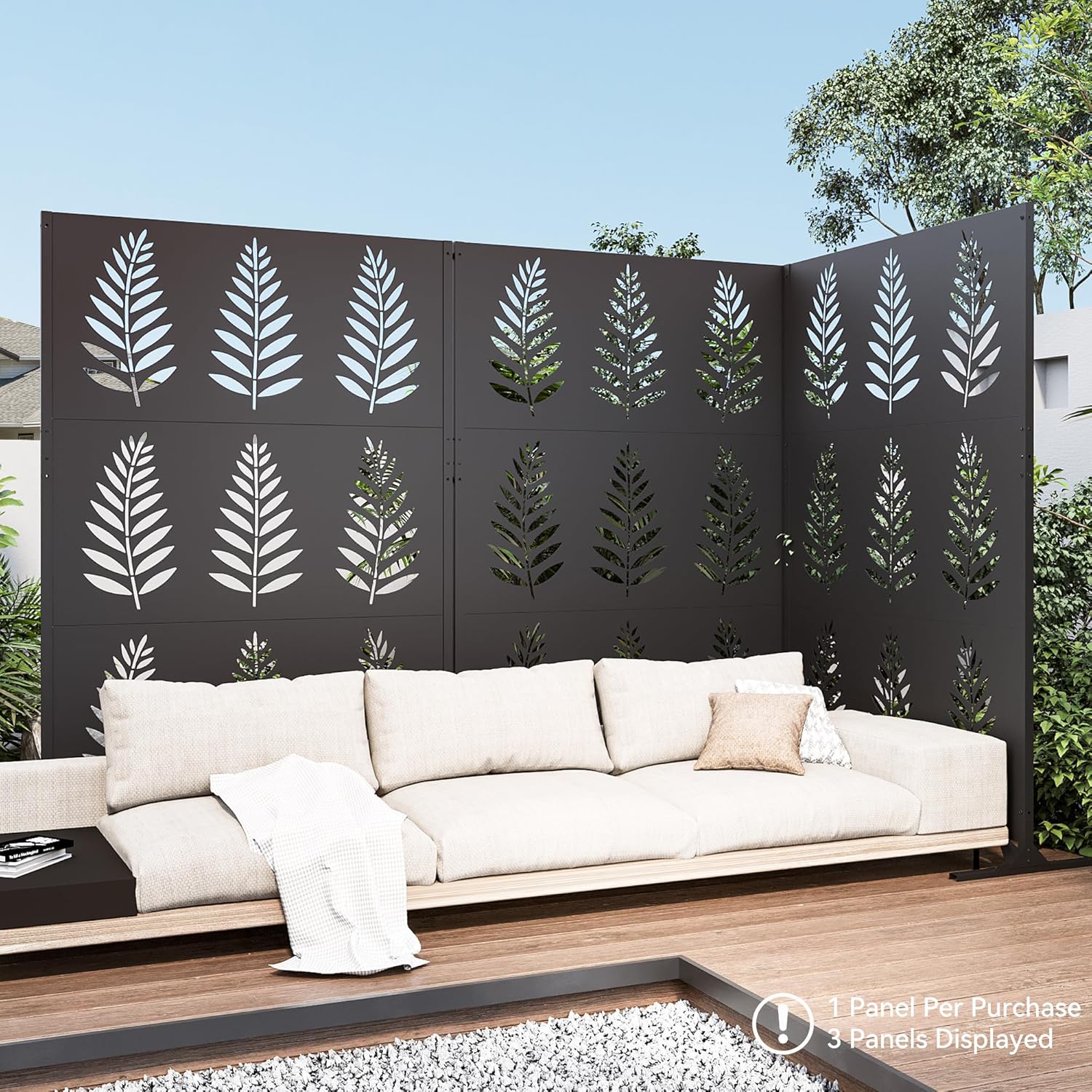 Modern Shade 4x6 FT Metal Privacy Screen with Artistic Modular Designs Decorative Patio Privacy Fence & Garden Divider, Freestanding Outdoor Metal Fence Panel, Weather-Resistant (Tropic Rows)