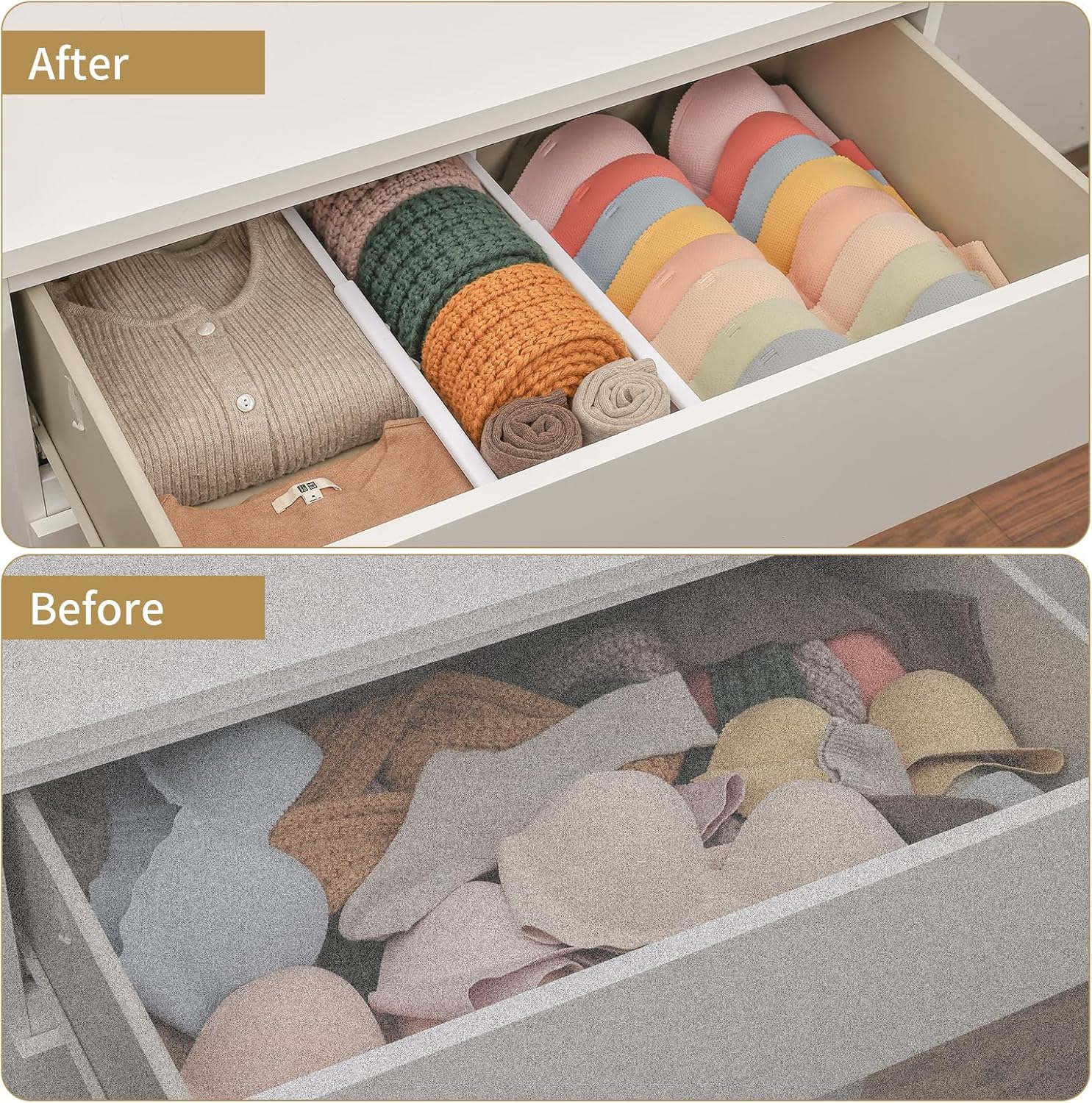 Drawer Dividers for Clothes - 8 Pack Adjustable Dresser Drawer Divider 2.48" High, 12.8-22.05" Tall Drawer Dividers Organizer for Dresser Bedroom Bathroom Kitchen Office Drawer（White）