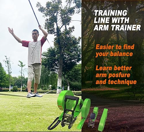 Miniatura 6 de LONGLC Slackline Kit  Longer 57 ft Line with Training Line  Tree Protectors, Arm Trainervand Carry Bag  Tight Rope Slack Lines for Backyard