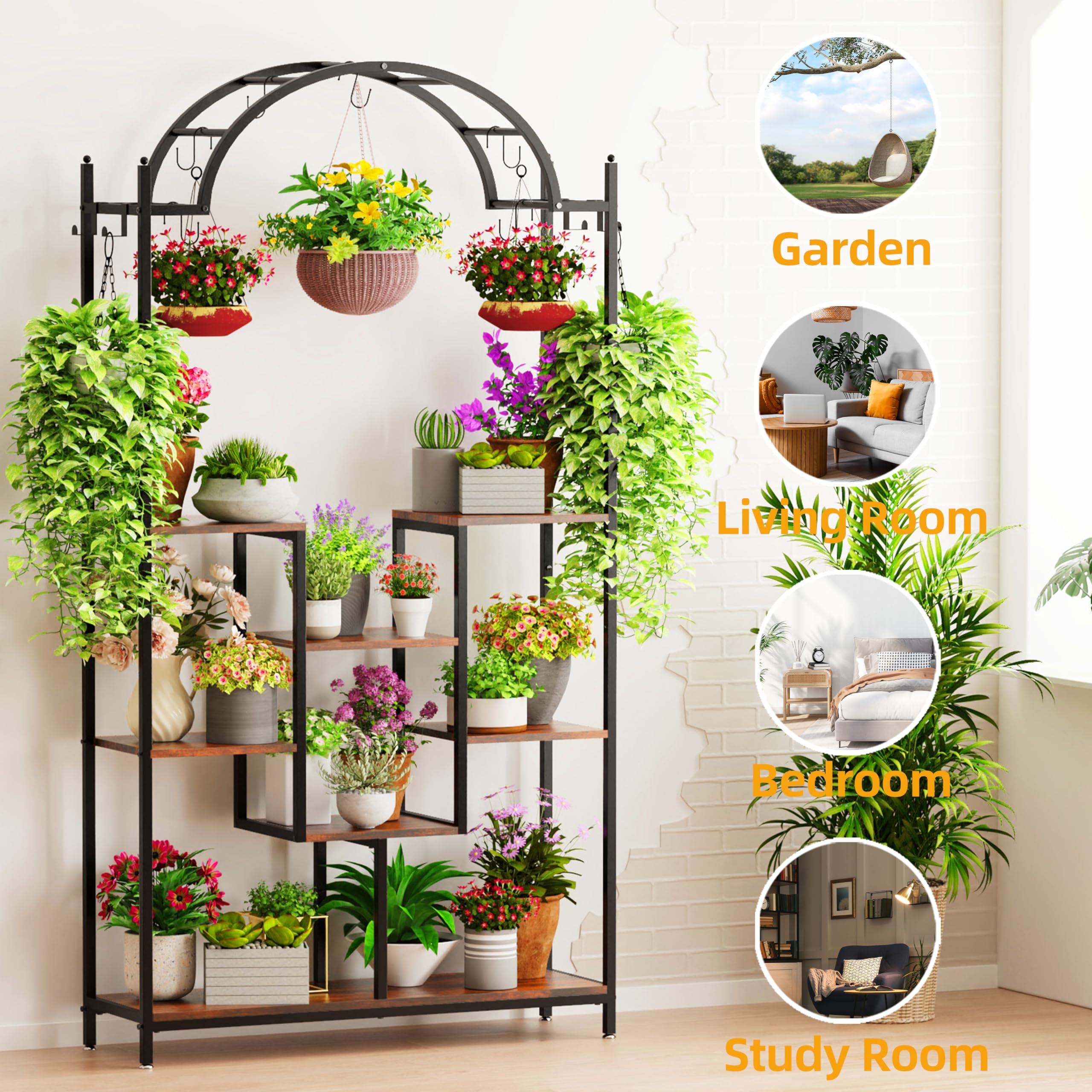 unho Blumenständer mit 5 Ebenen/16 Haken, Pflanzenregal 190cm Hoch Pflanzenständer Blumenregal für Indoor Balkon Boden Wohzimmer