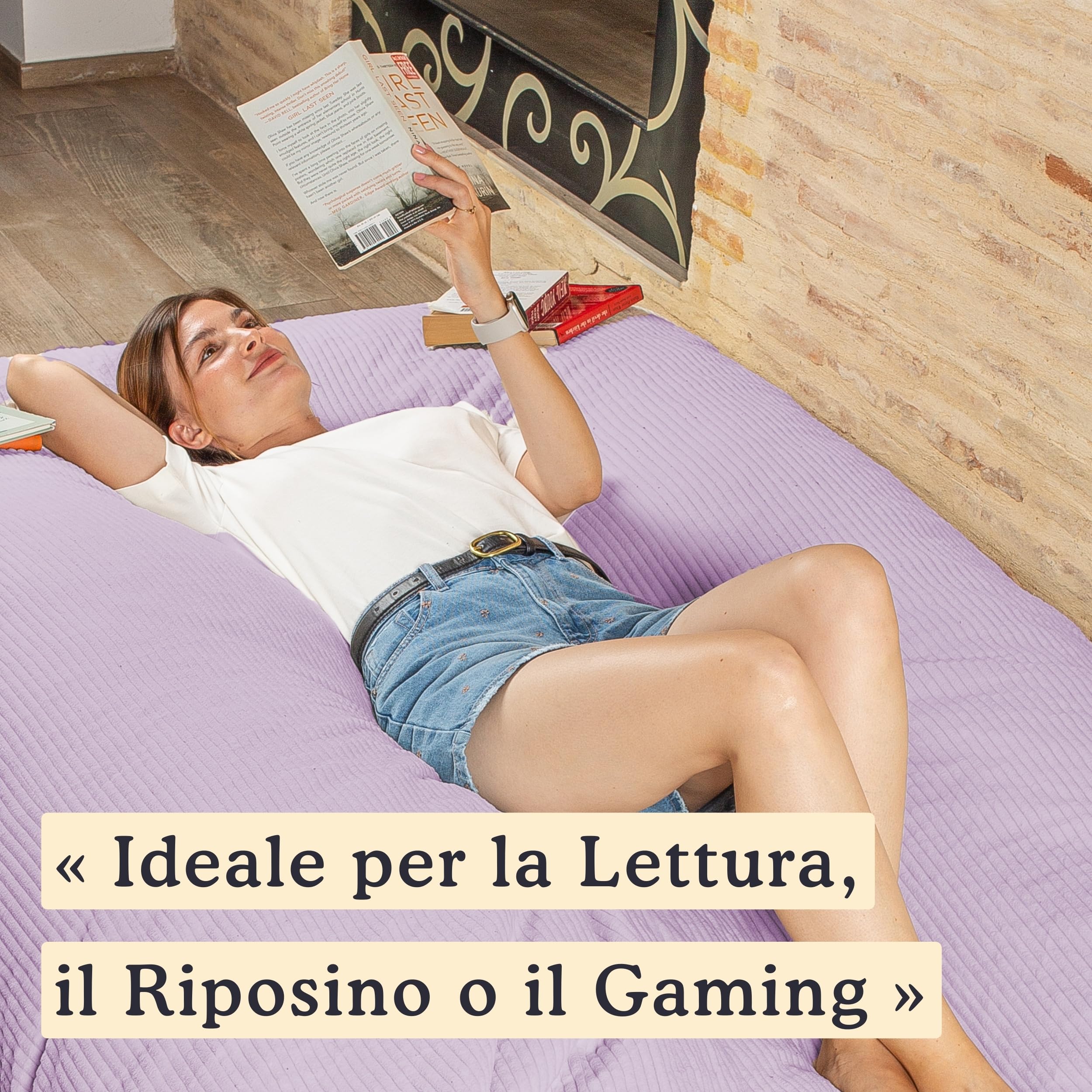 bananair - Pouf Poltrona a Sacco - Imbottitura in Schiuma, Molto Confortevole - Tessuto Morbido, Velluto a Coste - Fodera Lavabile - Pouf Divano Gigante (180 x 140 cm, Viola di Parma)