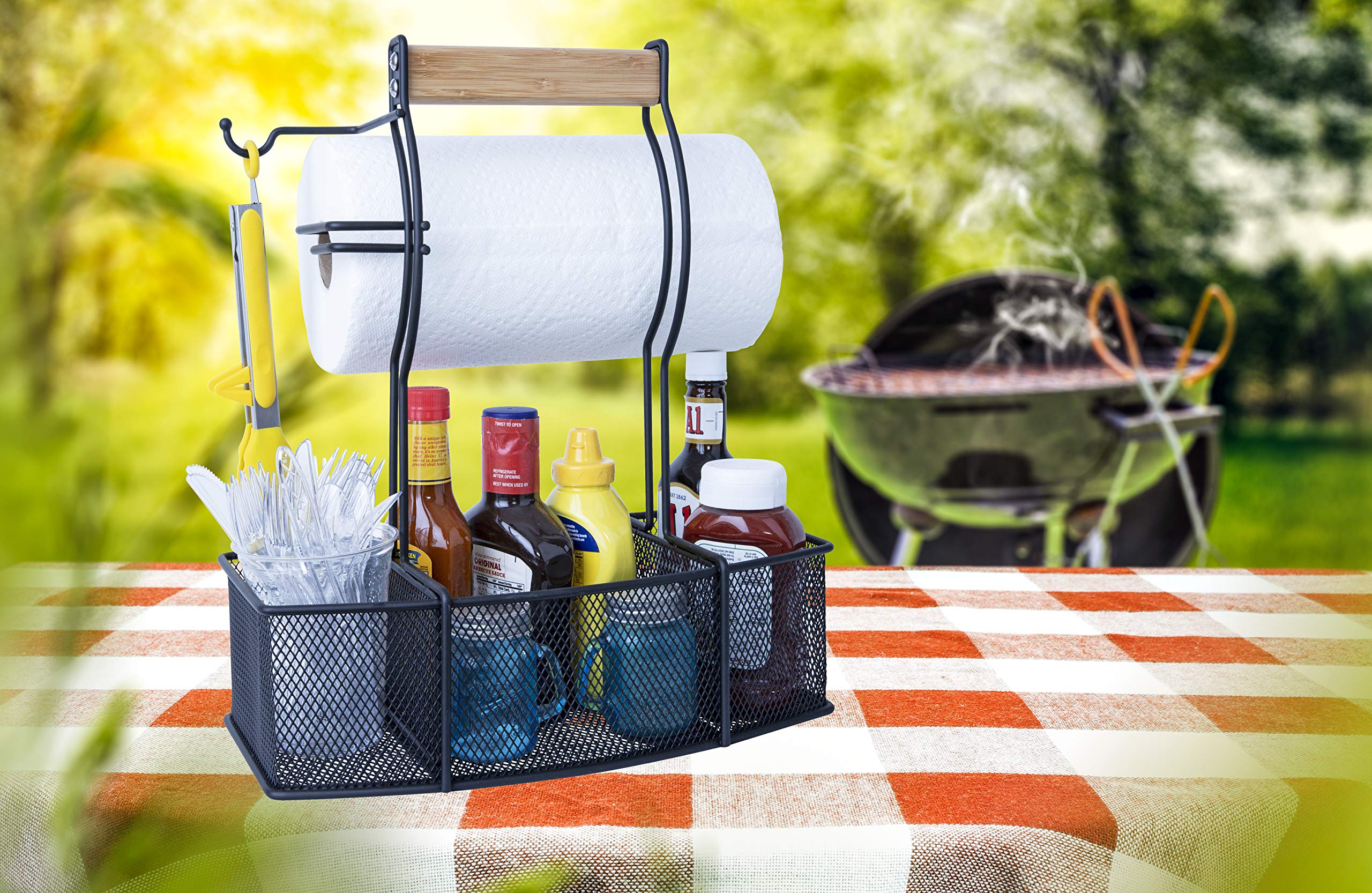 Superior Trading Co.Steel Caddy For Organizing Paper Towels, Condiments, Tools for Grill, BBQ, Picnics, Household Cleaning, Garage, Cars Caddy, Black, Large