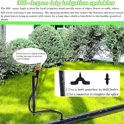 Miniatura 5 de Cabezales de riego de 360 grados con estacas de 12 pulgadas, emisores de pulverización de riego por goteo con manguera para sistema de riego de