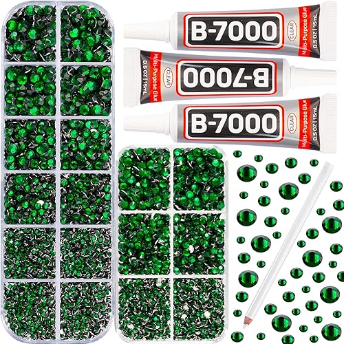 B7000 - Pegamento adhesivo para 7500 unidades de diamantes de imitación verdes para manualidades, ropa, gemas de fondo plano verde esmeralda para