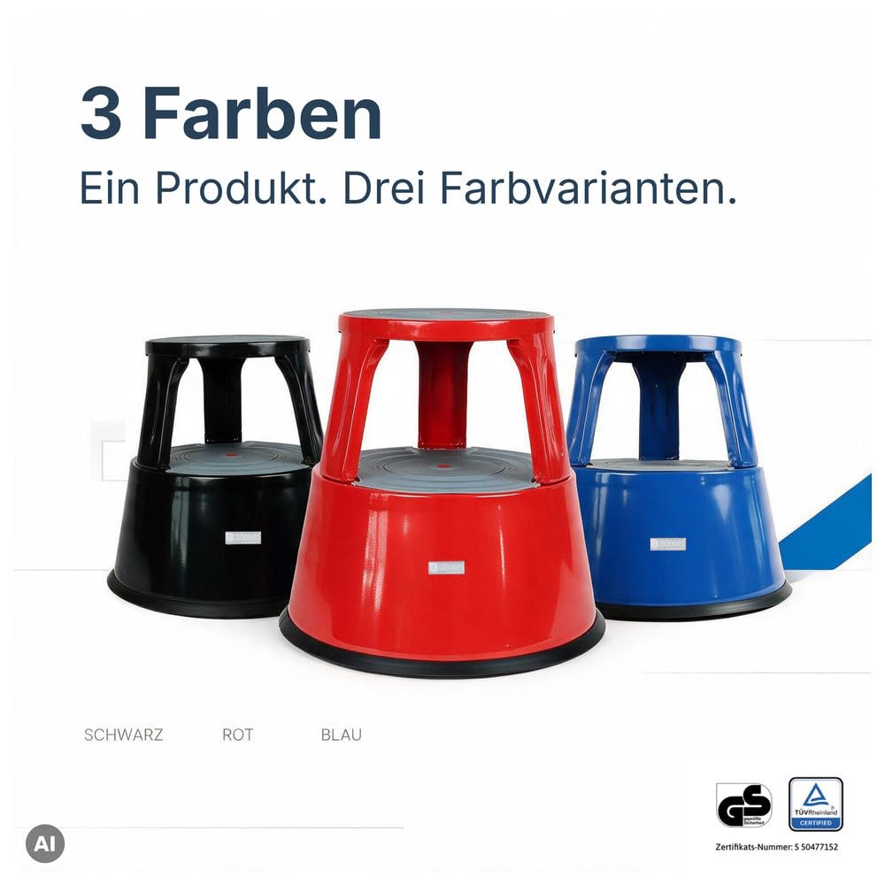 Dönges Sgabello a rotelle in metallo, 150 kg, certificazione TÜV GS, colore: blu