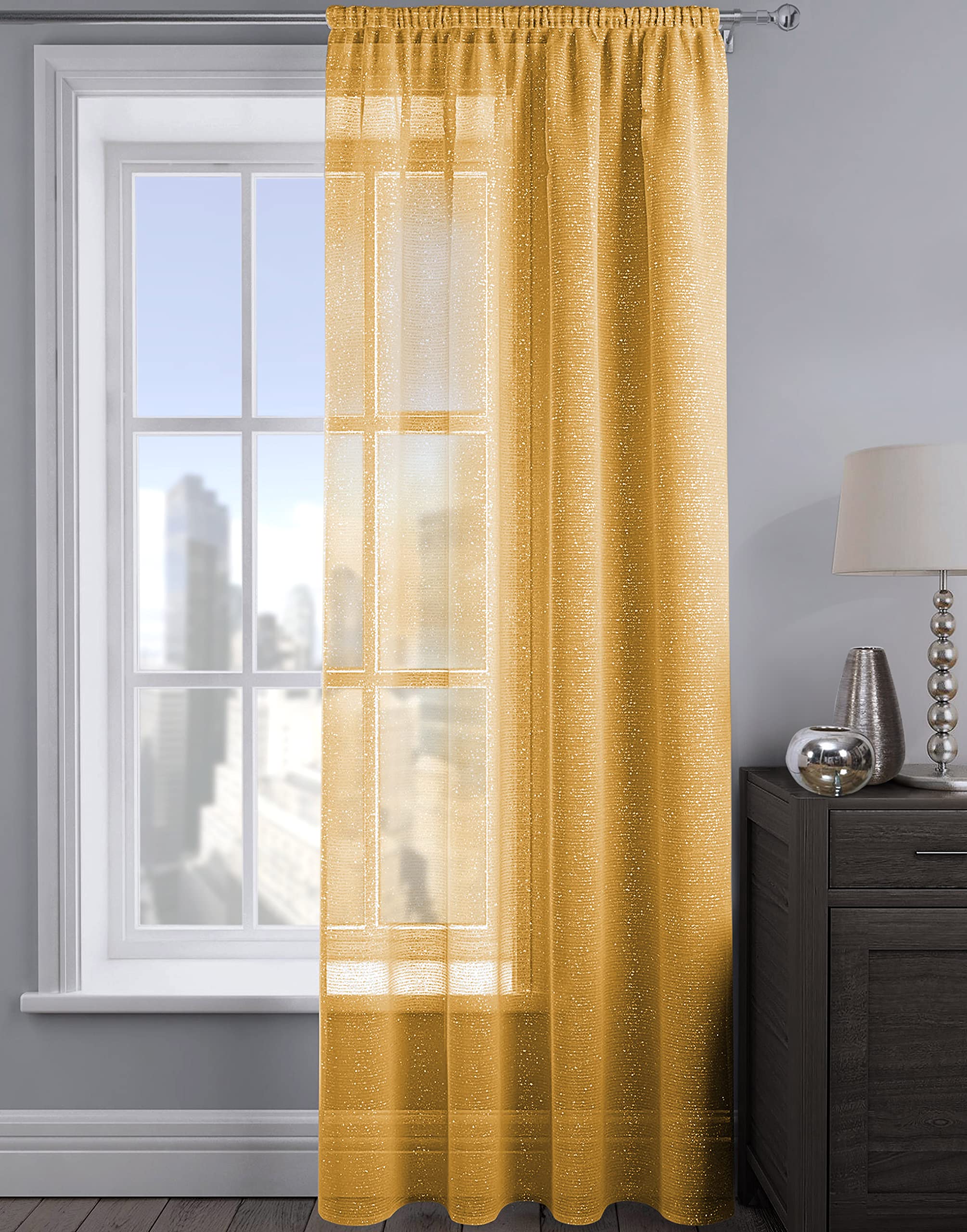 Intimates 1 Panel Woven Shimmer Voile Curtains Window Voile Panel Drapes Treatment for Bedroom and Living (Yellow, 54" w x 54" d)