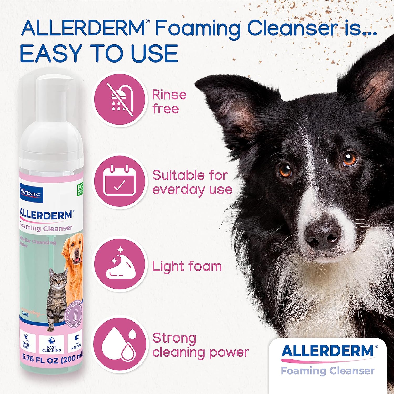 ALLERDERM Foaming Cleanser- Rinse-Free Waterless Micellar Foam for Dogs and Cats with Sensitive Skin by Virbac image 5 of 9 B07Y667J6Y