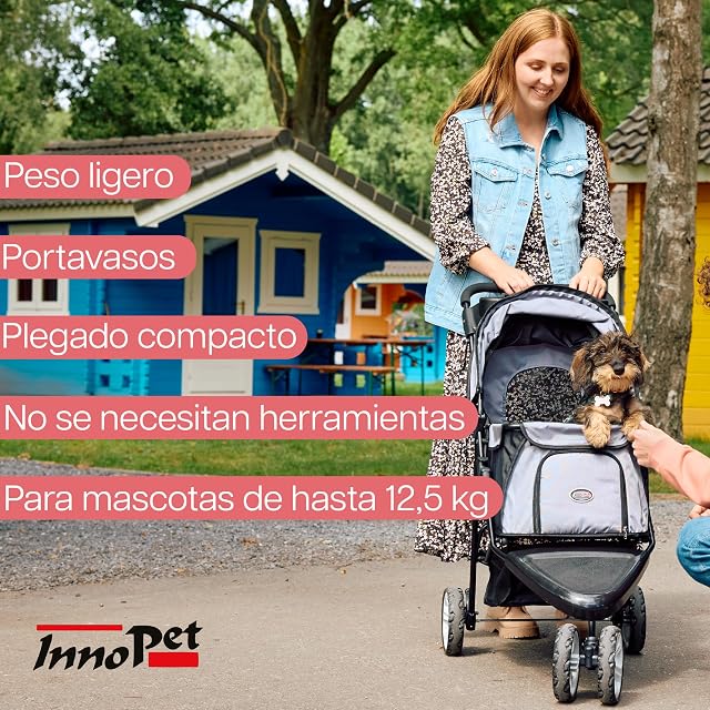 Foto 2 de 8 de Innopet All Terrain negro/plata - Carrito de 3 ruedas para perros y gatos hasta 12,5kg, con ruedas EVA…