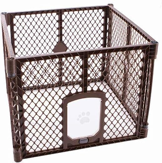 North States MyPet Petyard Passage: 7 Sq. Ft. Dog Playpen Indoor. Made in USA. 4-panel pet playpen, puppy playpen with lockable pet door. Freestanding pet play pen. Puppy…