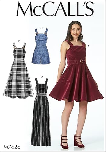 McCall's Patrones de vestidos, cinturón, mameluco y mono con bolsillos