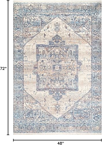 Miniatura 2 de NuLOOM - Alfombra con diseño de medallón, con flecos, modelo Ethel