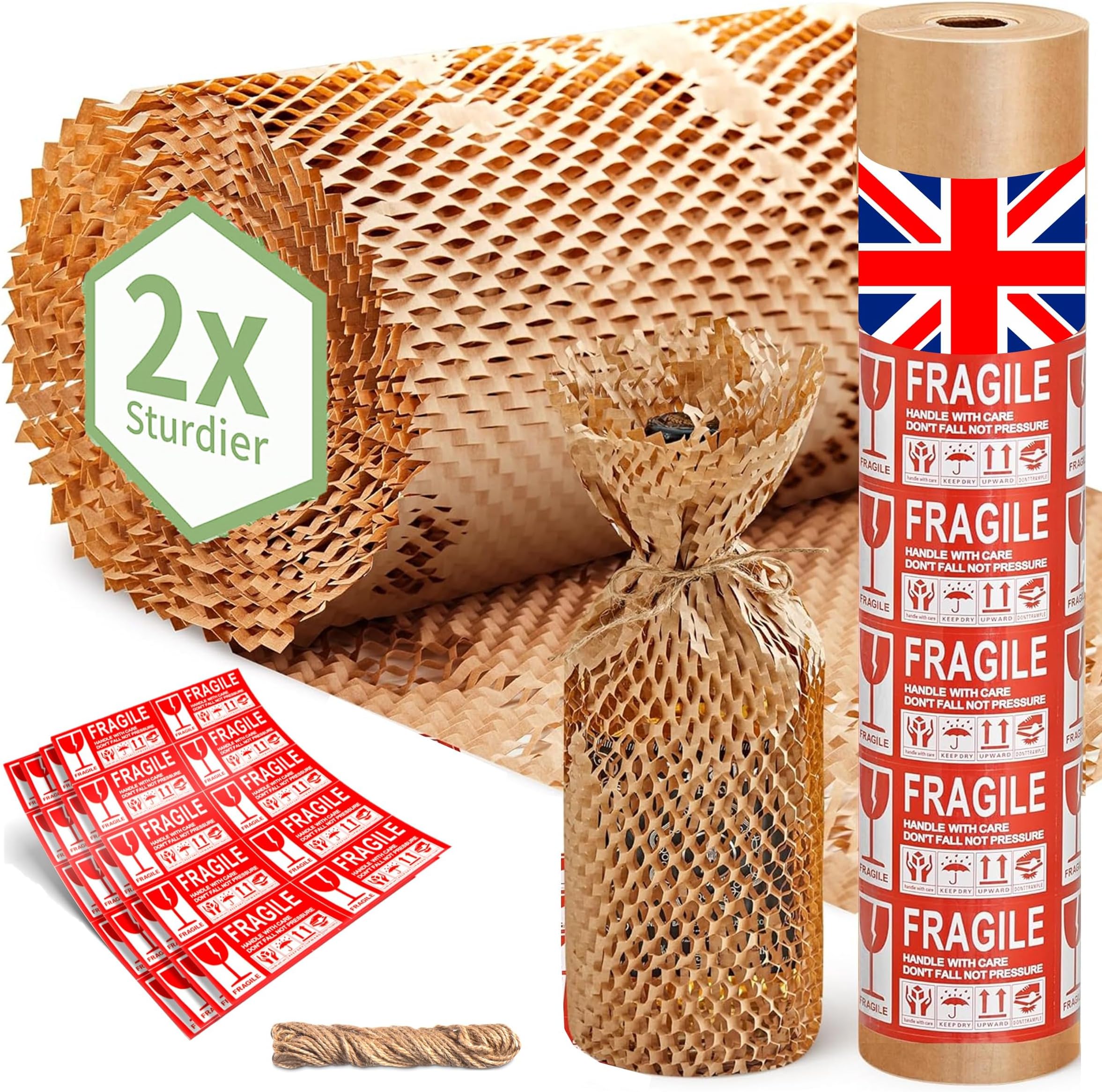 UK Honeycomb Packing Paper 35.5cm x 40m, British Brand Bubble Wrap for Moving House Essentials, Small Business Packaging for Shipping Wrapping & Void Fill, Recyclable & Biodegradable