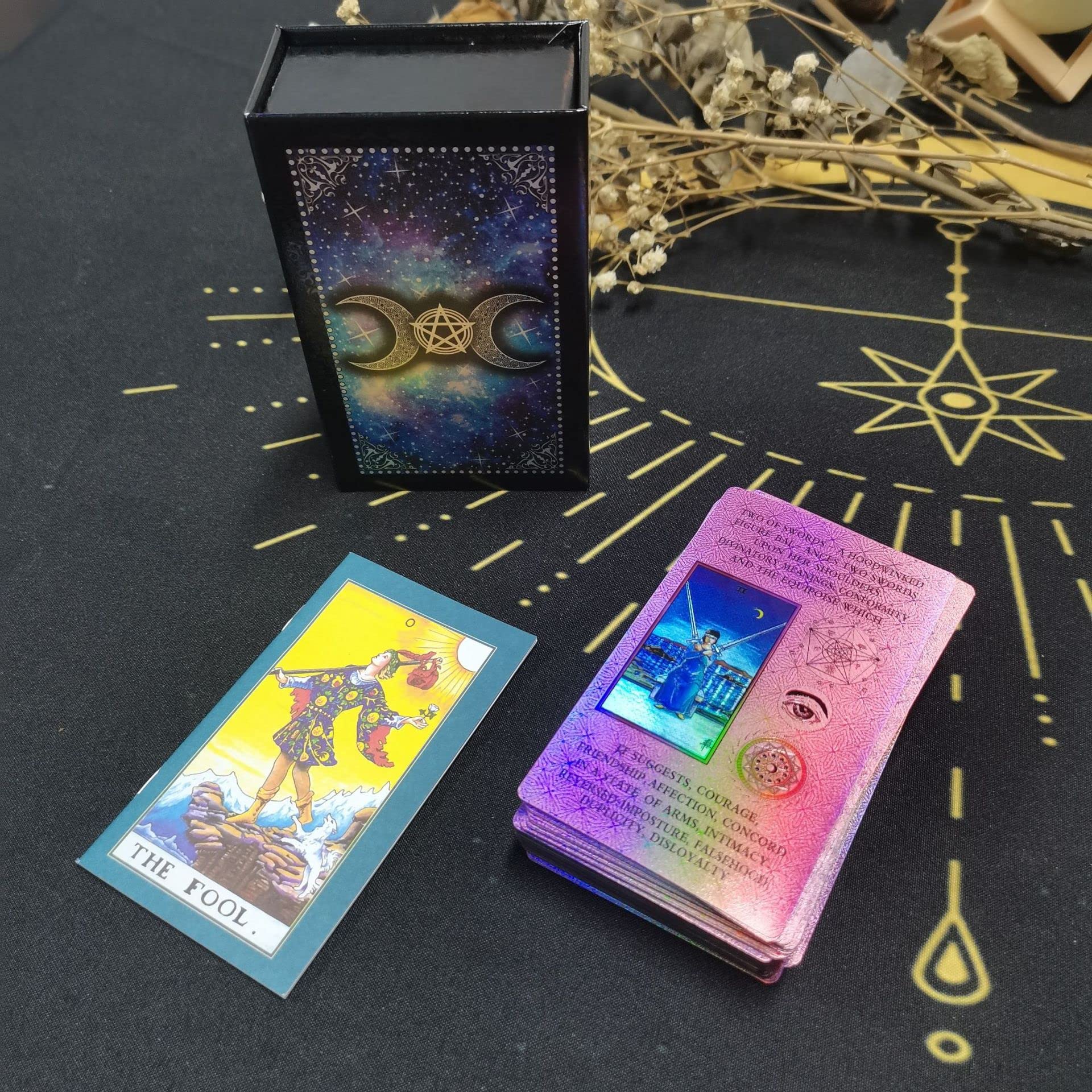 Tarotkarten Deck mit Leitfaden und Box - Anfänger-Set für Schicksalsvorhersage und Wahrsagung inklusive Armbänder - ideal für Anfänger und erfahrene Leser