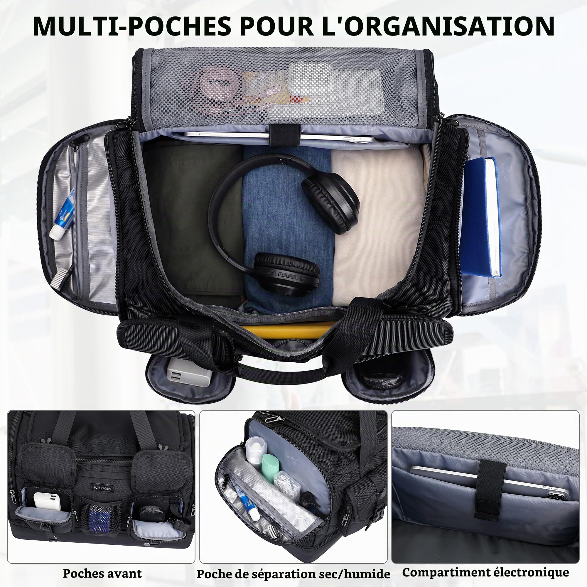 WITZMAN Sac de Voyage Homme 50L de Week-End avec Compartiment Chaussures