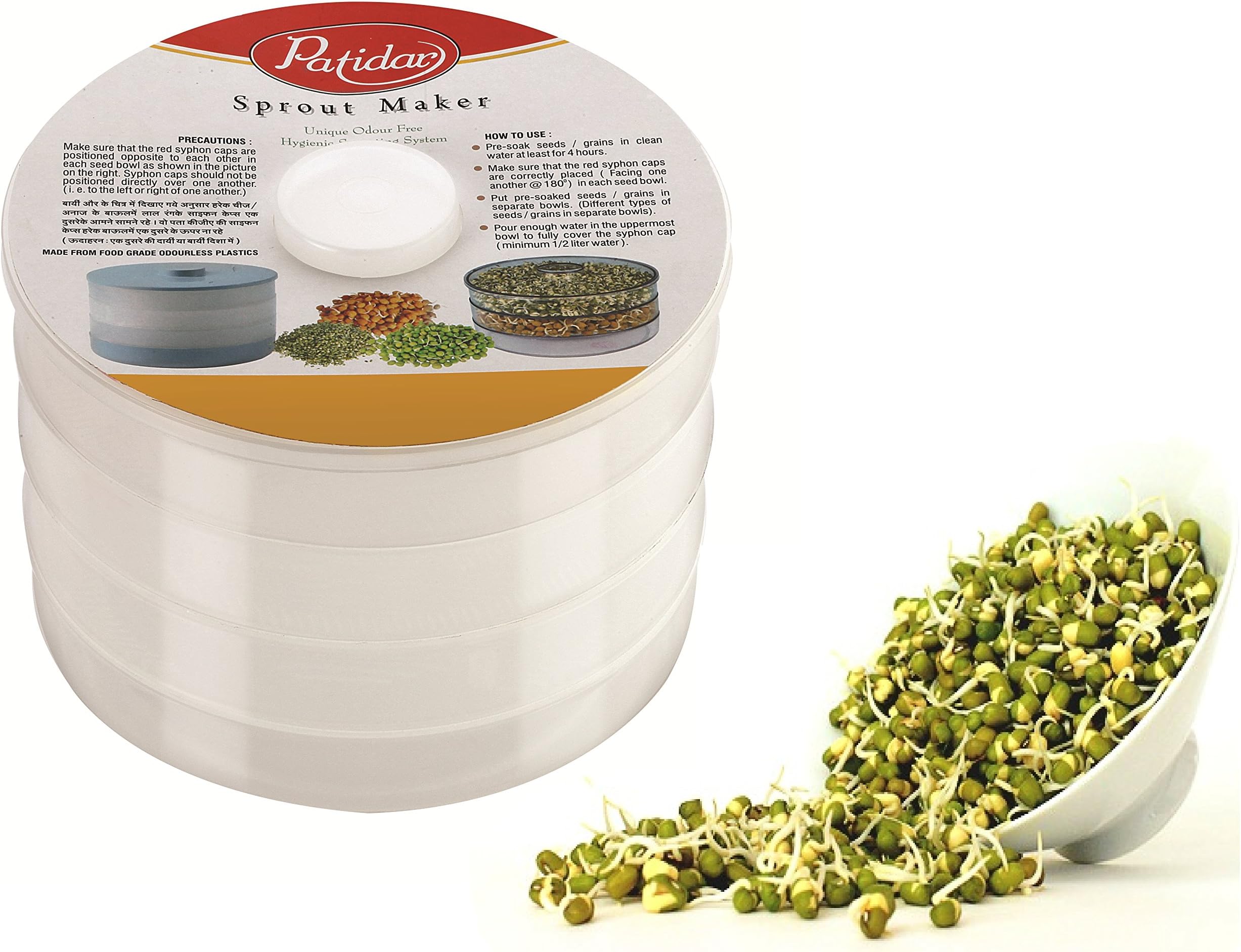 Patidar Plastic Sprout Maker, 1.5 litres, 5-Pieces, Clear/White