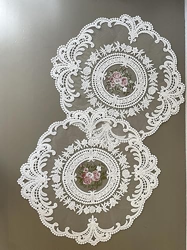 Miniatura 2 de 4 manteles individuales de encaje retro, manteles bordados, manteles de mesa, manteles de ganchillo francés, blanco (bonquet en círculo)