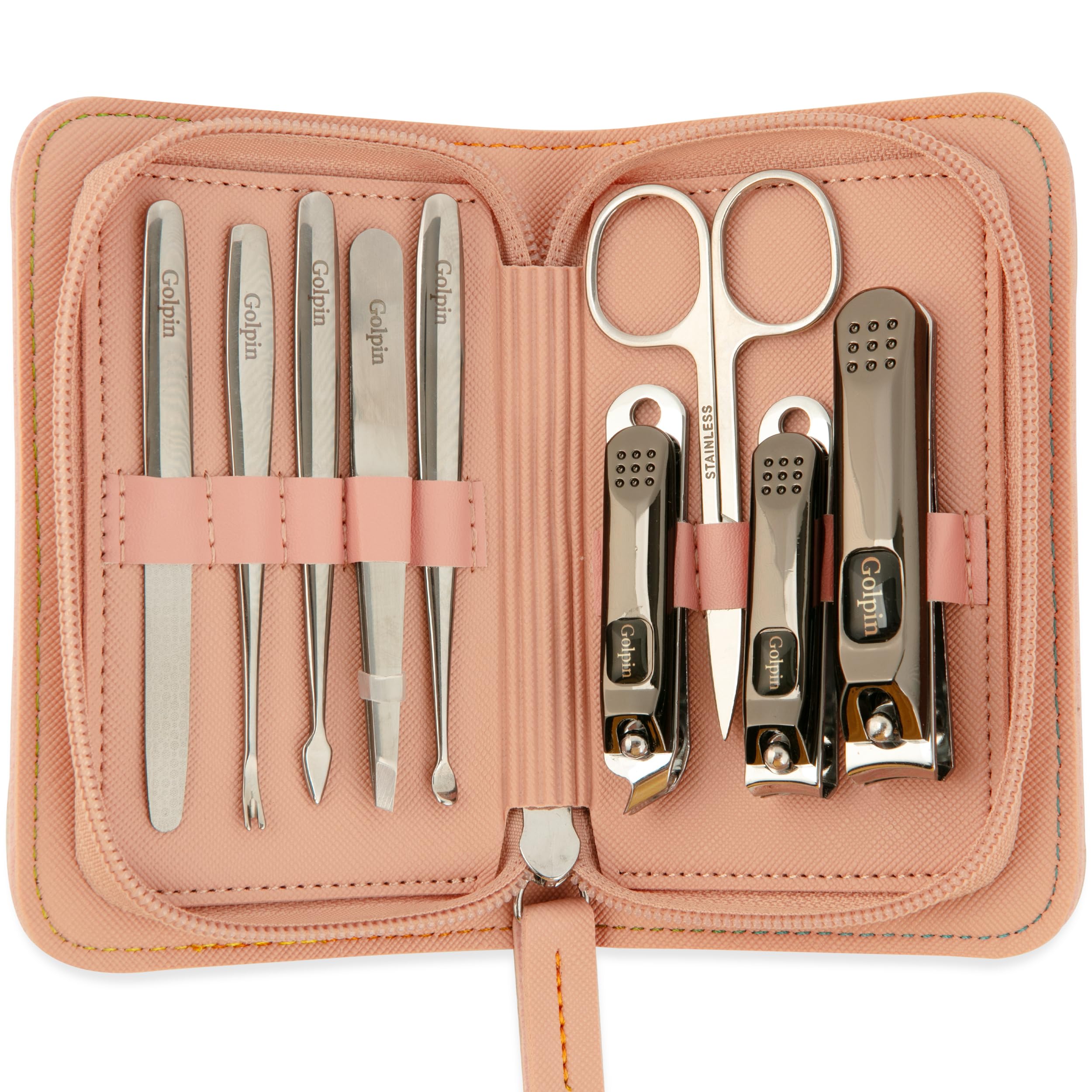 Zestaw do manicure dla mężczyzn i kobiet – narzędzia ze stali nierdzewnej z różowym etui podróżnym do paznokci, obcinaczem do paznokci, popychaczem do skórek, pilnikiem, gotowy na prezent zestaw do