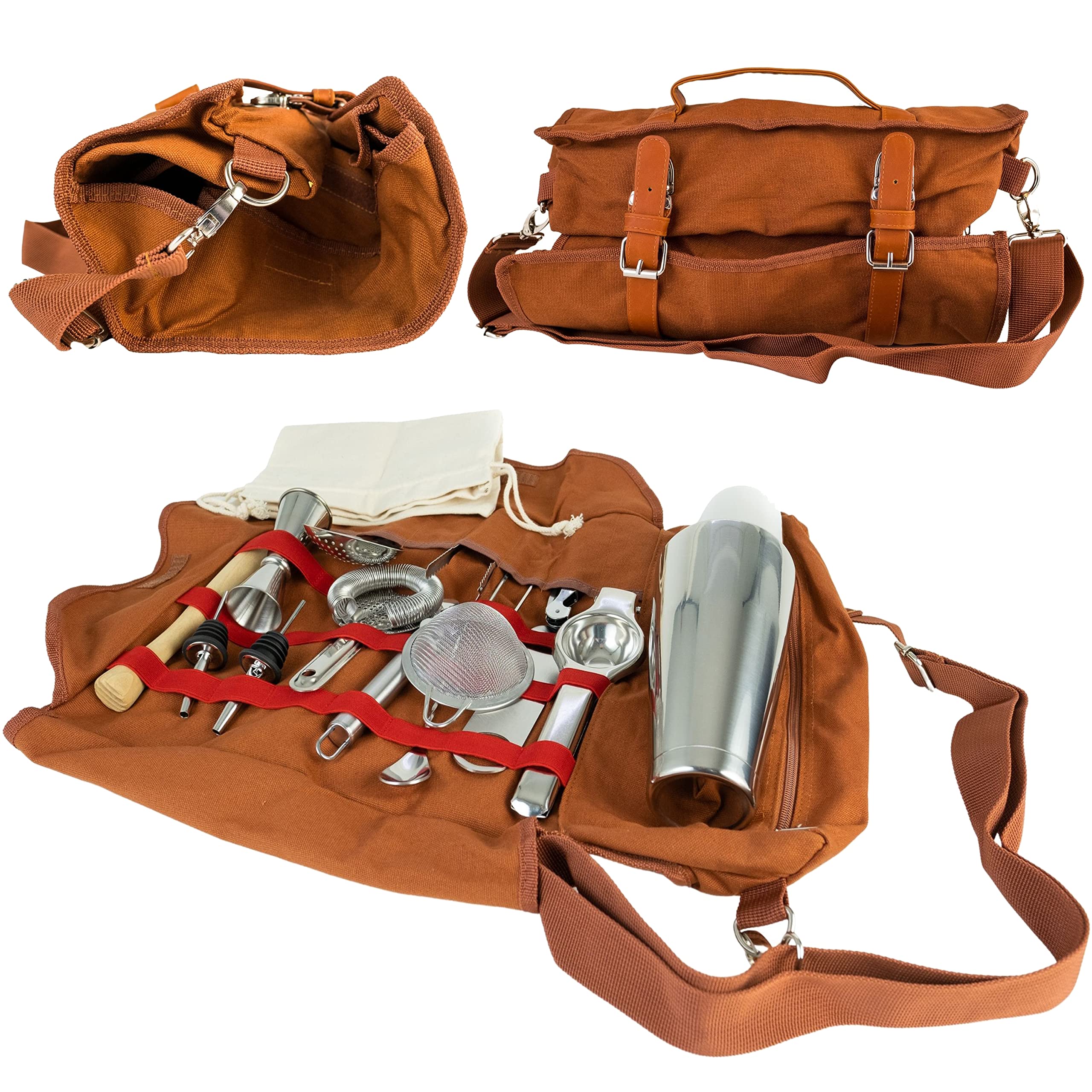 BABA PRODUCTIONS Professional Travel Bartender Kit - 17-piece Travel Cocktail Kit with Stylish Barte