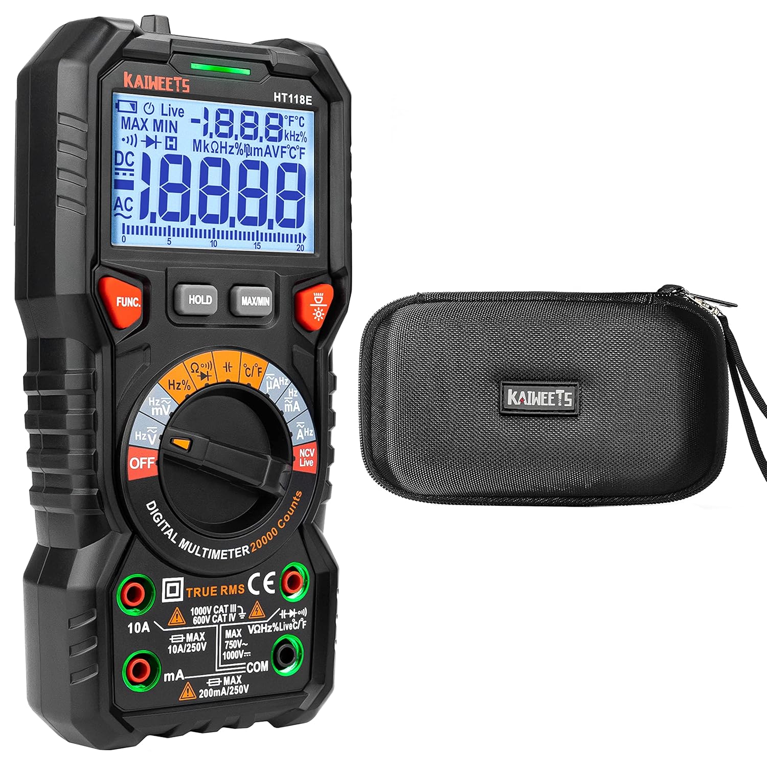 KAIWEETS HT118E Digital Multimeter and BB-100 Multimeter Case