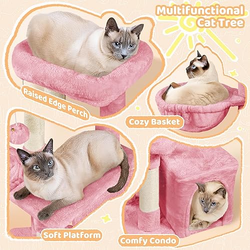 Miniatura 4 de Yaheetech Árbol para gatos, torre para gatos de 34 pulgadas para gatos de interior, muebles de condominio de varios niveles para mascotas, cama para