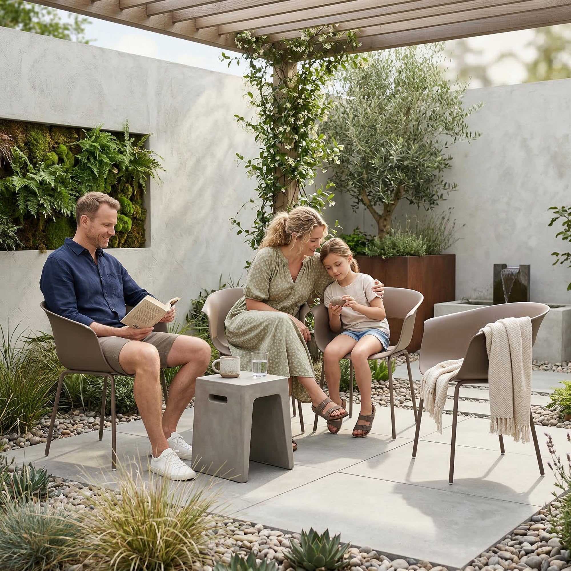 Outsunny Krzesła ogrodowe 4 szt. ergonomiczne podłokietniki 120kg kawowy | Krzesła balkonowe, design z wycięciami, odporne na warunki, odporne na rdzę, krzesła outdoor, tarasowe, balkon, taras