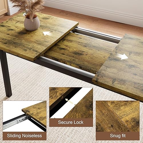 Miniatura 4 de Juego de mesa de comedor de 5 piezas para 4-6, juego de mesa de cocina extensible de 63 pulgadas con 2 bancos y 2 taburetes, mesa de comedor de