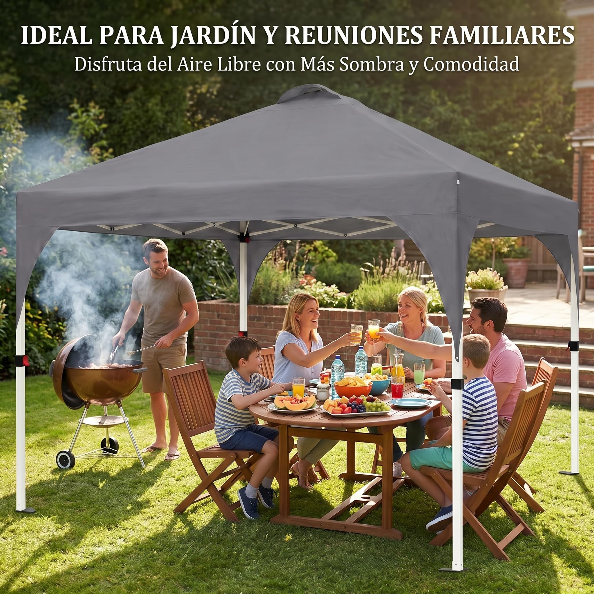 Garvee Carpa Plegable Comercial para Exteriores 3x3 m, Mecanismo de Bloqueo Central, Tejido Oxford 150D con Revestimiento de PU Impermeable, Diseño Ventana de Iglesia Europea, Altura 270 cm, Gris