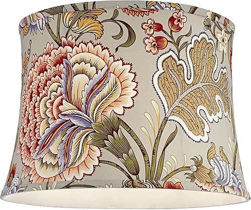 Miniatura 3 de Juego de 2 pantallas de lámpara con estampado de tambor pellizcado, flor verde salvia, tamaño mediano, 14 pulgadas, parte superior x 16 pulgadas