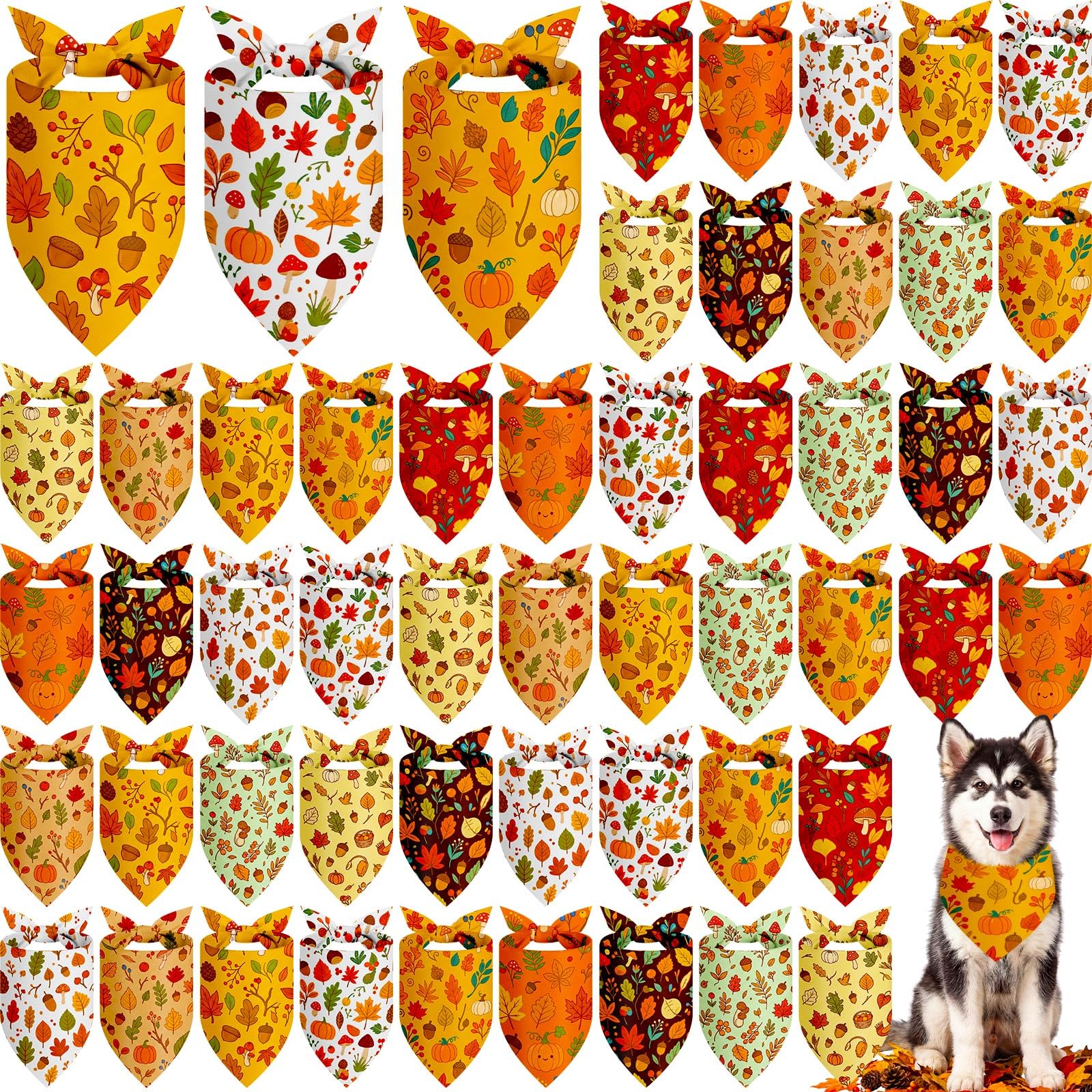 Weewooday 50 bandane autunnali per cani sfuse per animali domestici morbidi bavaglini triangolari regolabili bandana per accessori per la toelettatura di piccole, medie e grandi dimensioni (pianta