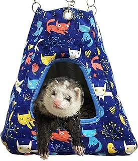 Small Animal Ferret Rat Guinea Pig Degu Gerbil Mice Hamster Chincilla Hammock Sleeper Cage Accessories (Blue Tent)