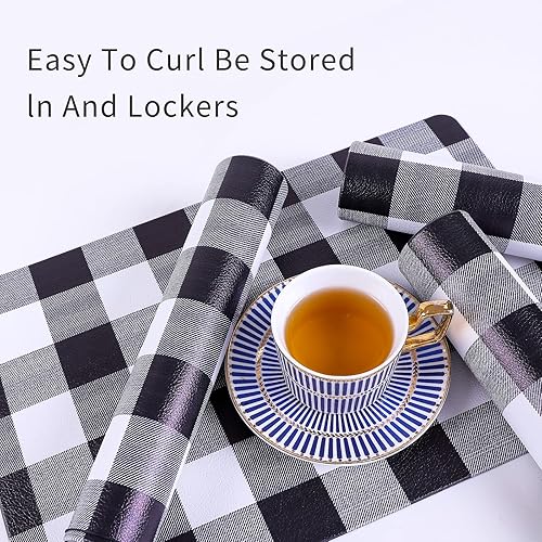 Miniatura 6 de XINYUN Juego de 6 manteles individuales reversibles de piel sintética ecológica, impermeables, para interiores, resistentes al calor,