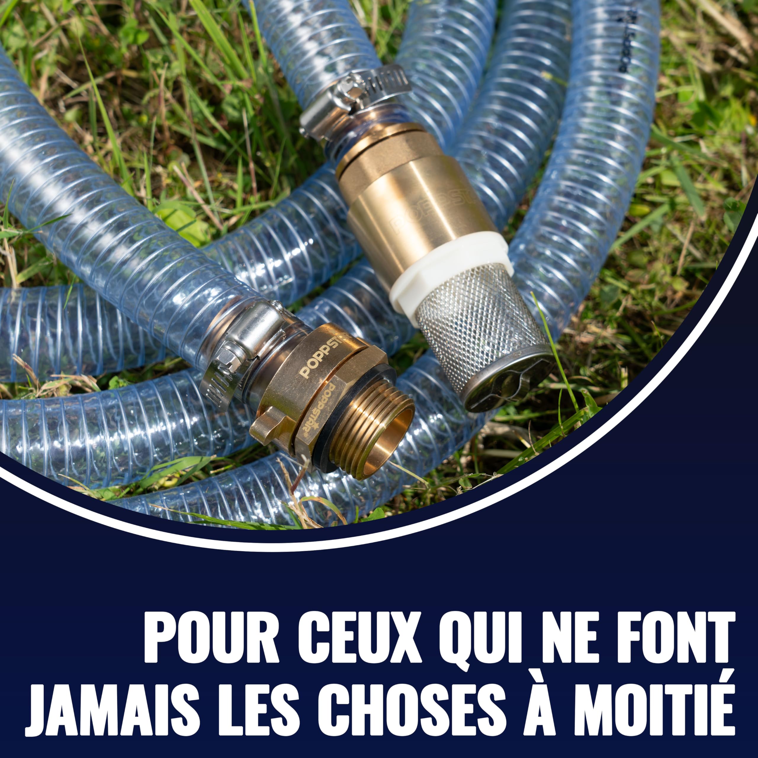 Poppstar Tuyau d'aspiration 1 pouce 4 m (DI 25 / DE 33 mm, Paroi 4 mm), crépine inox clapet anti-retour, écrou-raccord DI 1 1/4" (41,9 mm), réducteur DE 1" (33,3 mm)