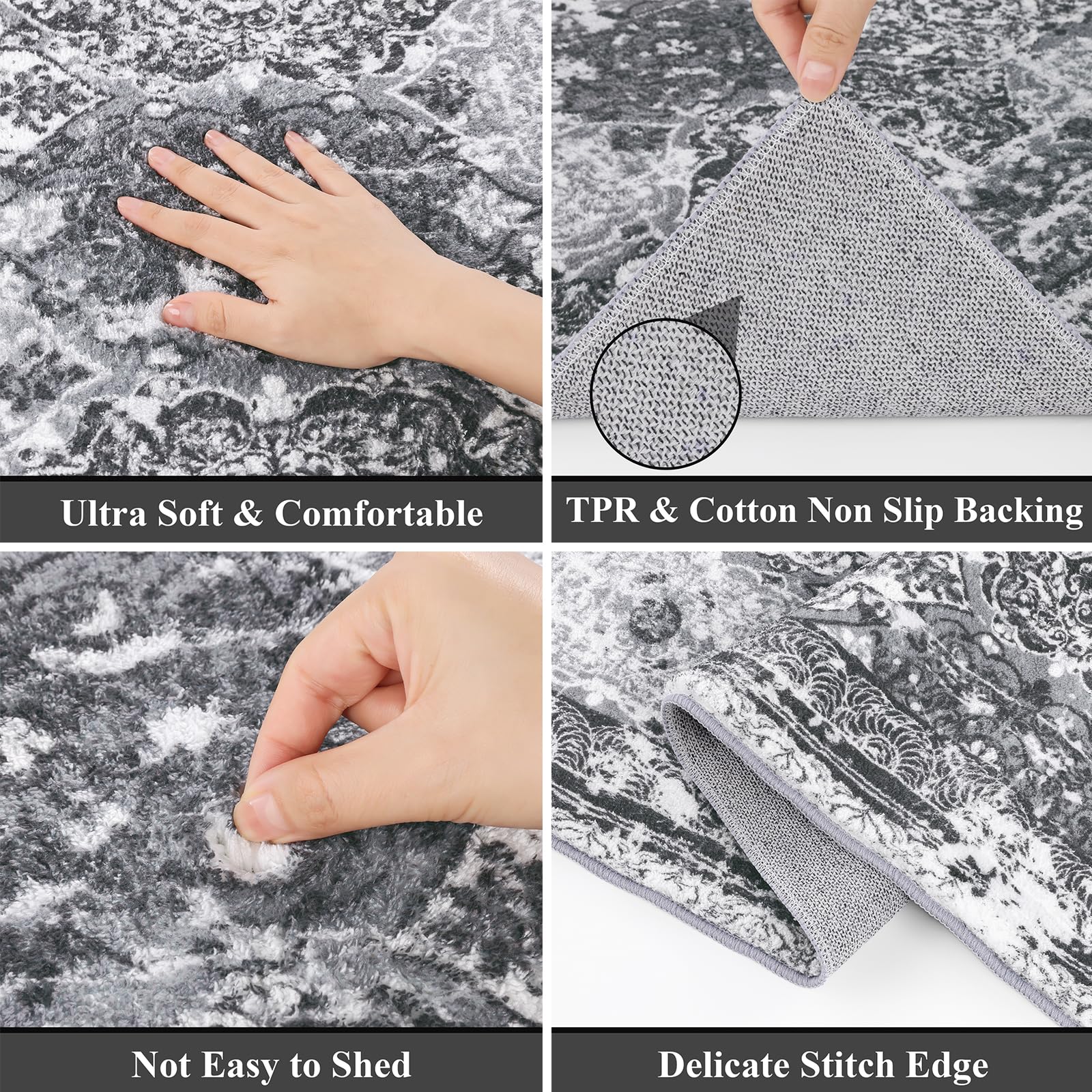 Enyhom Runner Rugs for Hallway 66 x 183cm Super Soft Boho Kitchen Rugs Non Slip Stair Runner Washable Hallway Runner Long Floor Rug for Living Room Entryway Laundry Room Dark Grey - Image 3