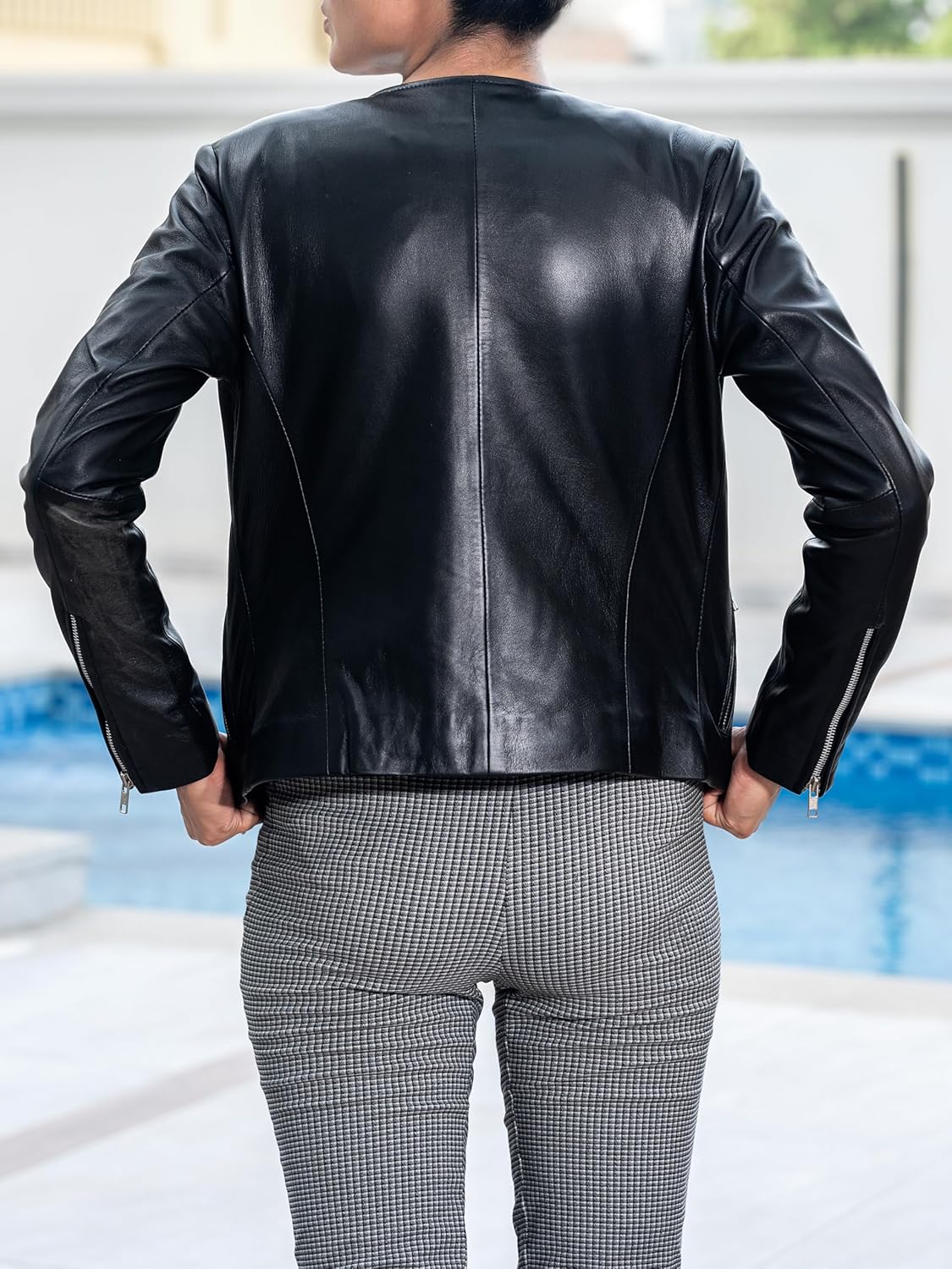 Jild Stylish Collarless Leather Jacket Women – Slim Fit Elegant Style Womens Lightweight Lambskin Leather Jacket - Image 5