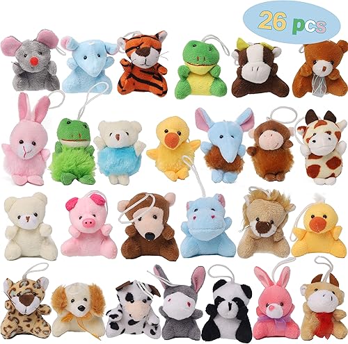Juegoal - Juego de 26 minijuguetes de peluche de animales pequeños, Juego de llaveros, rellenos para bolsas de golosinas, premios de carnaval para
