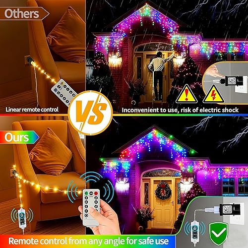 Miniatura 2 de Luces de carámbano para exteriores, 82 pies, 880 luces LED de Navidad para exteriores, impermeables, 176 gotas con control remoto, 8 modos para
