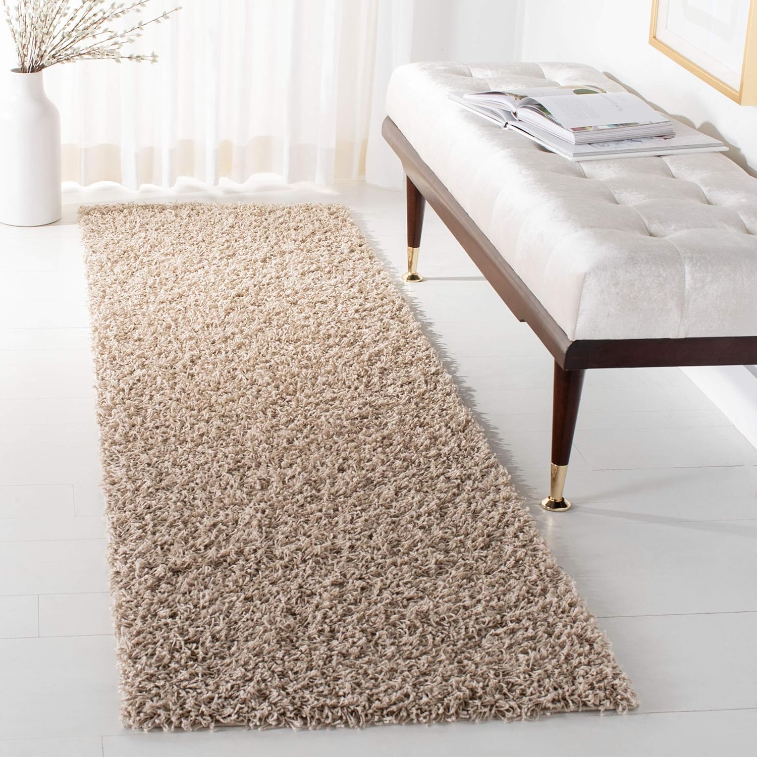 SAFAVIEH Athens Shag Collection Runner Rug - 2'3" x 8', Beige, Non-Shedding & Easy to Clean, Ideal for Ideal for Living Room, Hallway, Foyer, Bedroom (SGA119G)
