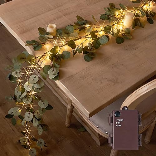 Miniatura 14 de Hairui - Guirnalda de pino iluminada a batería con temporizador de 6 pies y 48 luces, guirnalda de Navidad con luces para decoración de interiores,