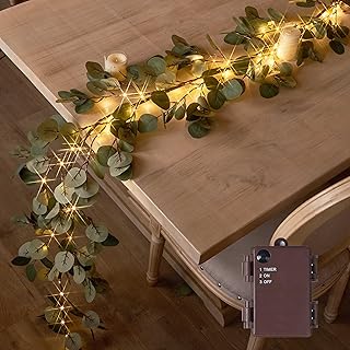 Hairui Lighted Artificial Eucalyptus Garland 6FT 96 LED Battery Operated...