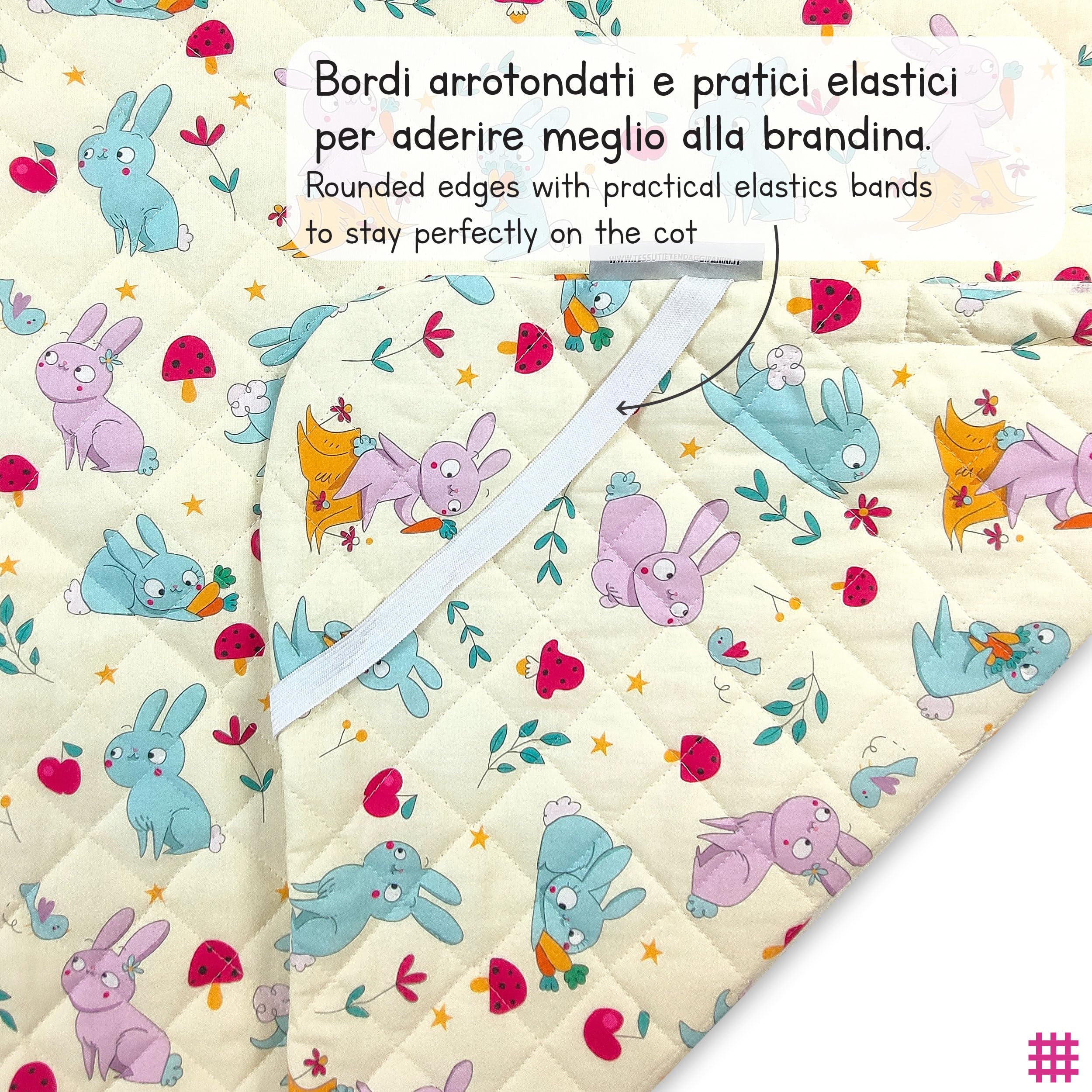 Set Asilo Coniglietti, Sacco nanna e sacchetto ricamato per Bimbo e Bimba da 2 a 6 Anni per la nanna e il riposino - Tessuto Trapuntato 100% Cotone - Made in Italy