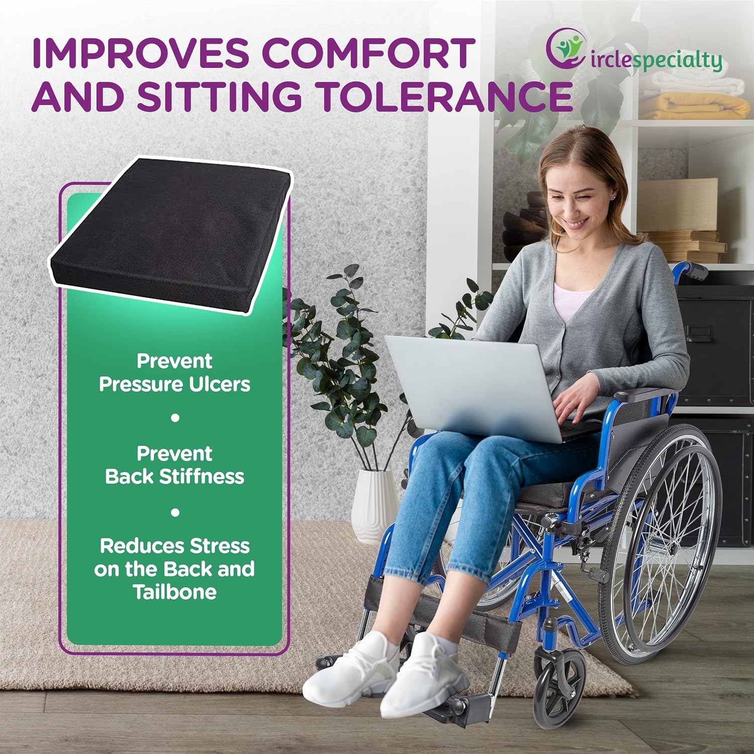 Ziggo Universal Seat Cushion, for Folding Pediatric Wheelchairs for Kids, Teens and Young Adults