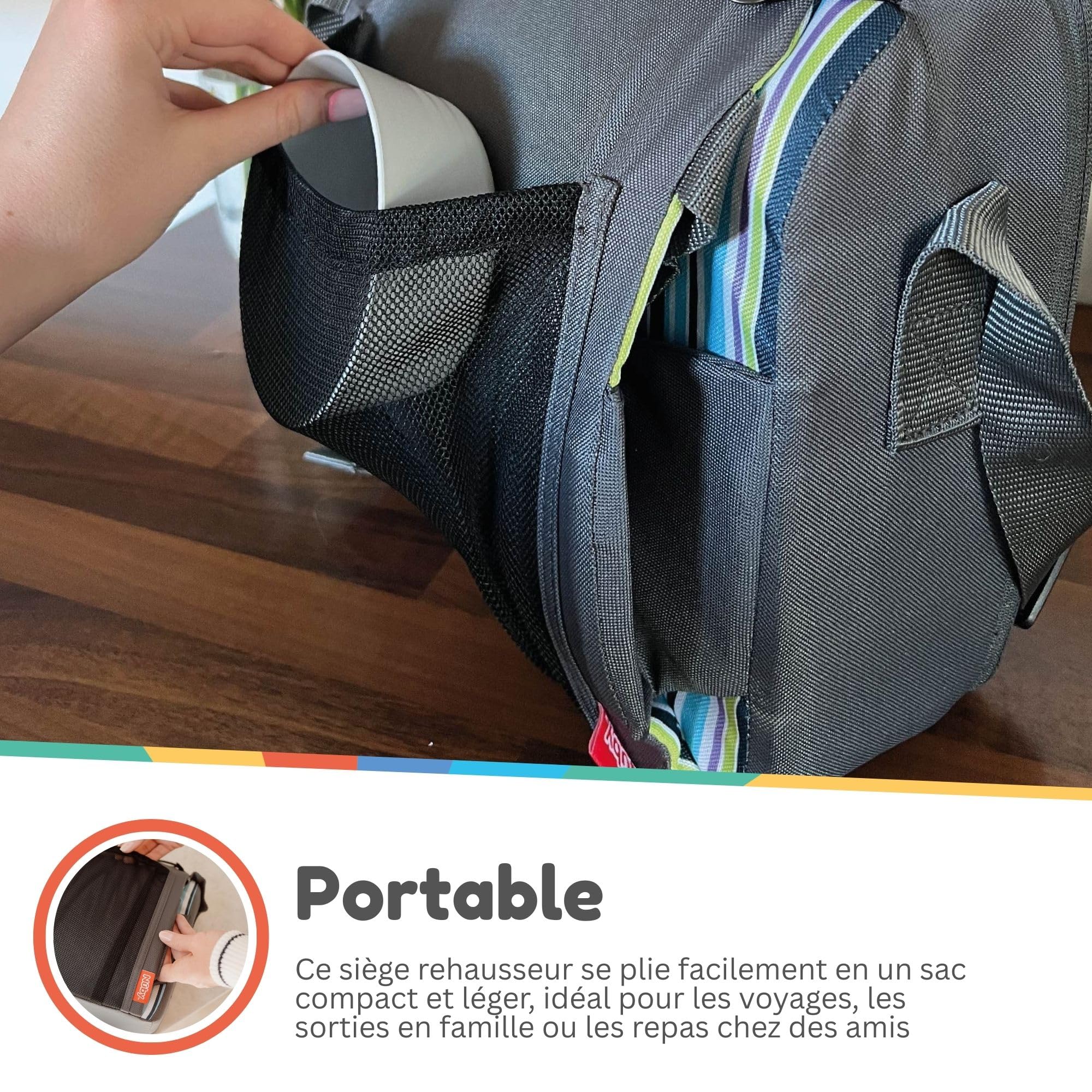 Nuby Siège Réhausseur Bébé/Enfants Portable | Pliable en Sac Compact avec Pochette de Rangement | Imperméable | Housse Amovible | Idéal pour les Repas à la Maison et en Voyage | 6+ Mois