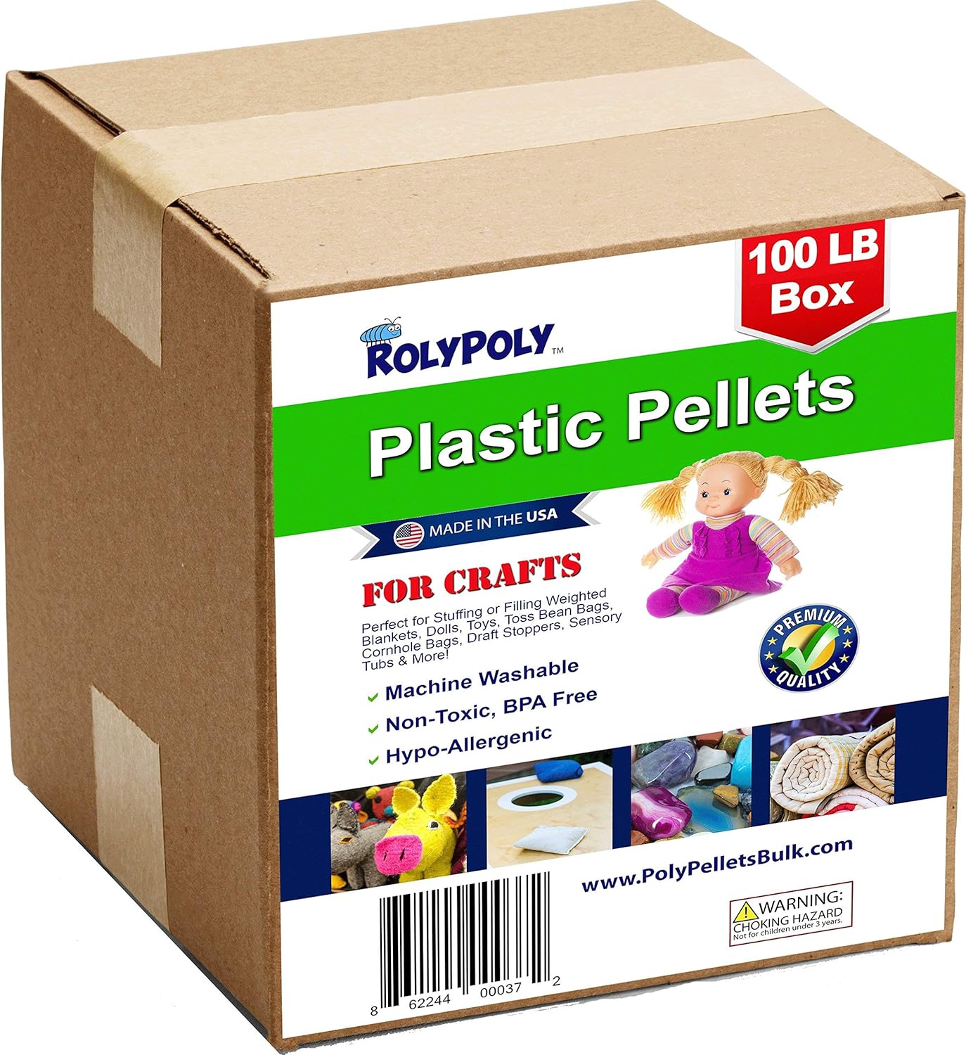 Poly Plastic Pellets Bulk (100LB Box) Premium USA-Made for Weighted Blankets, Rock Tumblers, Stuffing/Filling Dolls, Crafts, Cross Fit Bags, Rifle Bags, Lap Pads, Sensory Toys