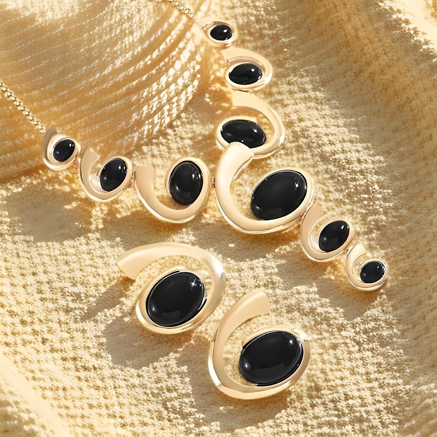 Gold Jewelry Set, Silver Black Boho Western Chunky Vintage Pendant Necklace Stack Trendy Adjustable Non Tarnish Cowgirl Dainty Hypoallergenic Earrings Jewelry Sets For Women - Image 5