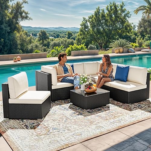 Miniatura 2 de YITAHOME Juego de muebles de patio de 7 piezas, sofá seccional de ratán de polietileno, juego de conversación exterior con mesa y cojines para