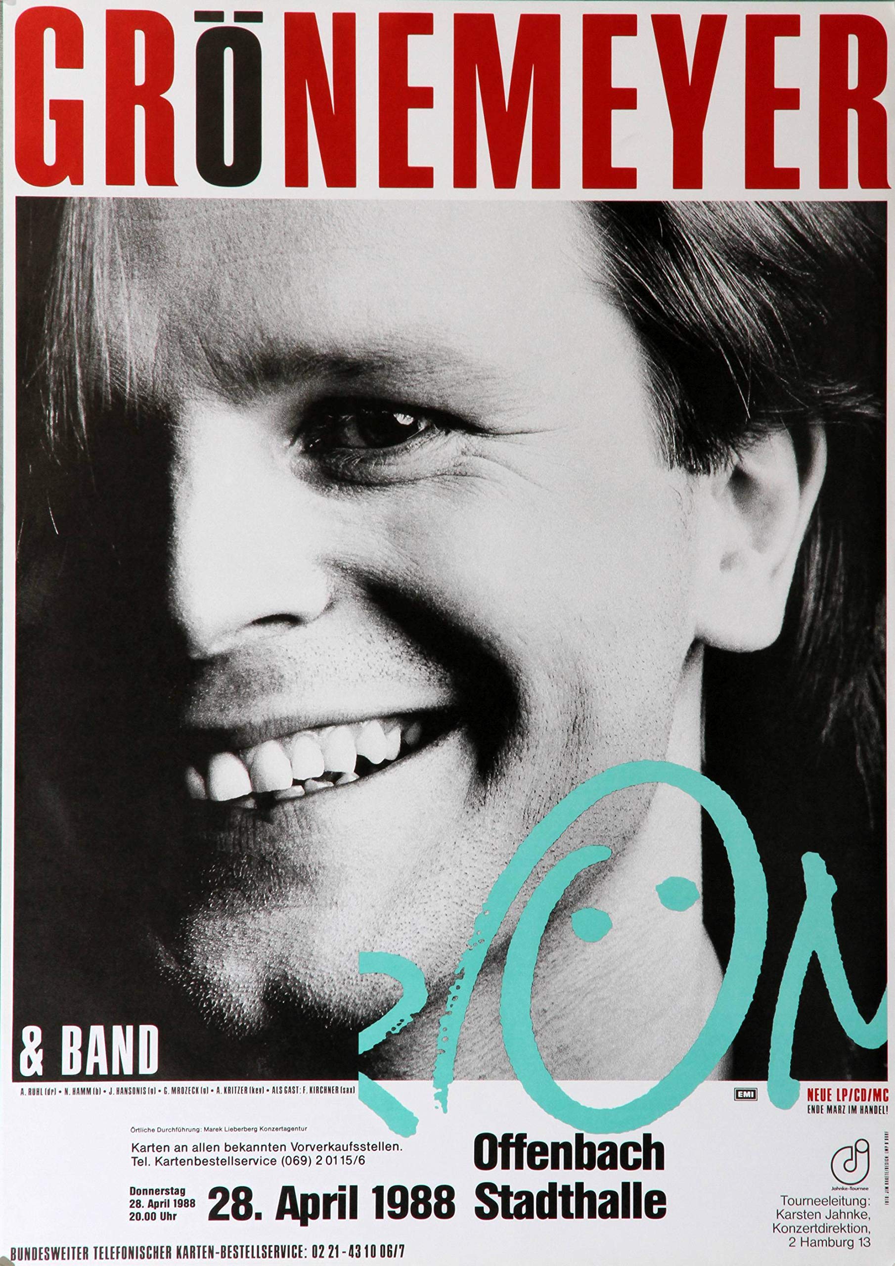 Premium Poster/Plakat | DIN A1 | Wanddeko | Live Konzert Veranstaltung » Grönemeyer & Band, Offenbach 1988 «