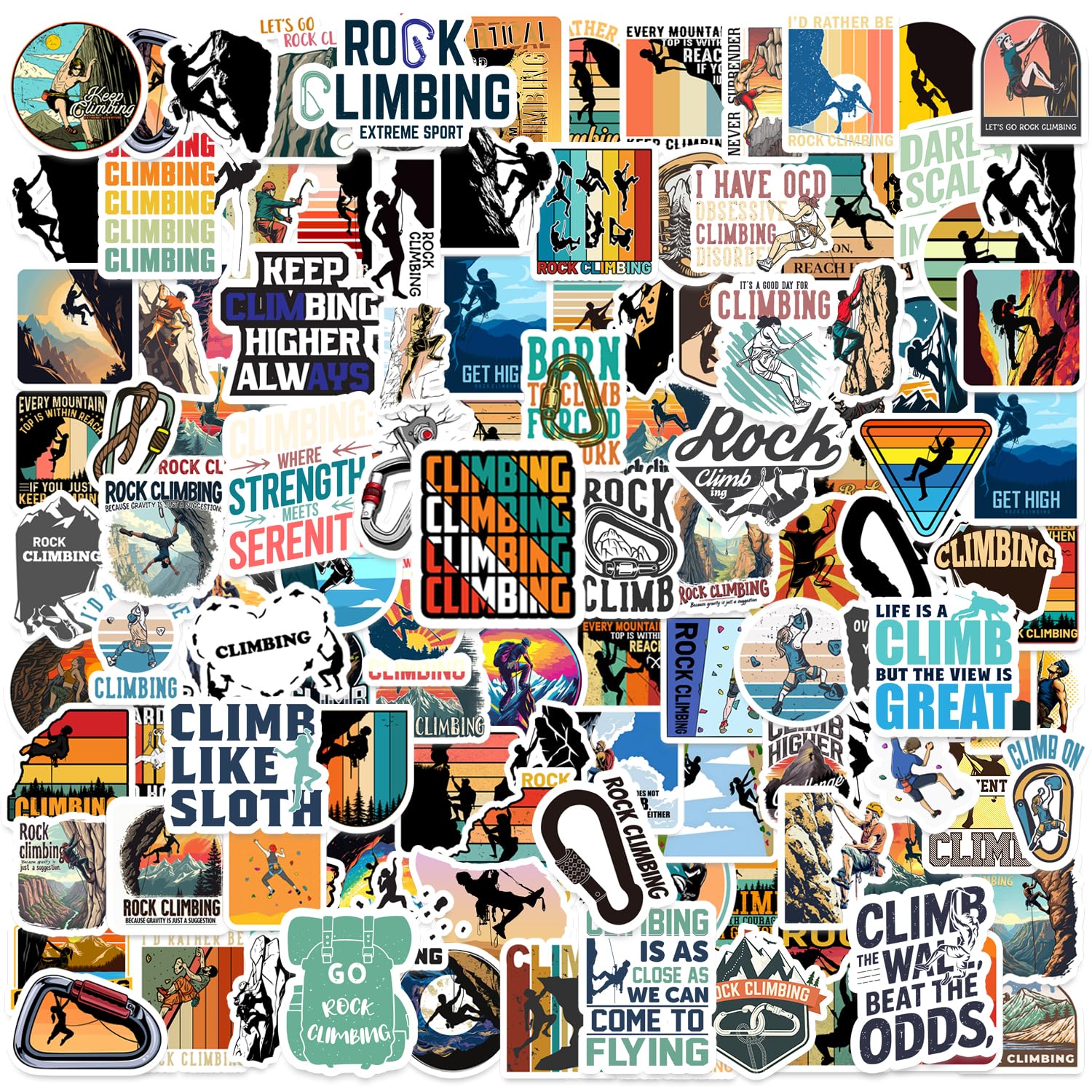 120 PCS Rock Climbing Stickers, Outdoor Extreme Adventure Sports Stickers for Water Bottles, Laptops, Suitcases, Skateboards, Car, Perfect Gifts for Climber, Adults, Teens and Kids