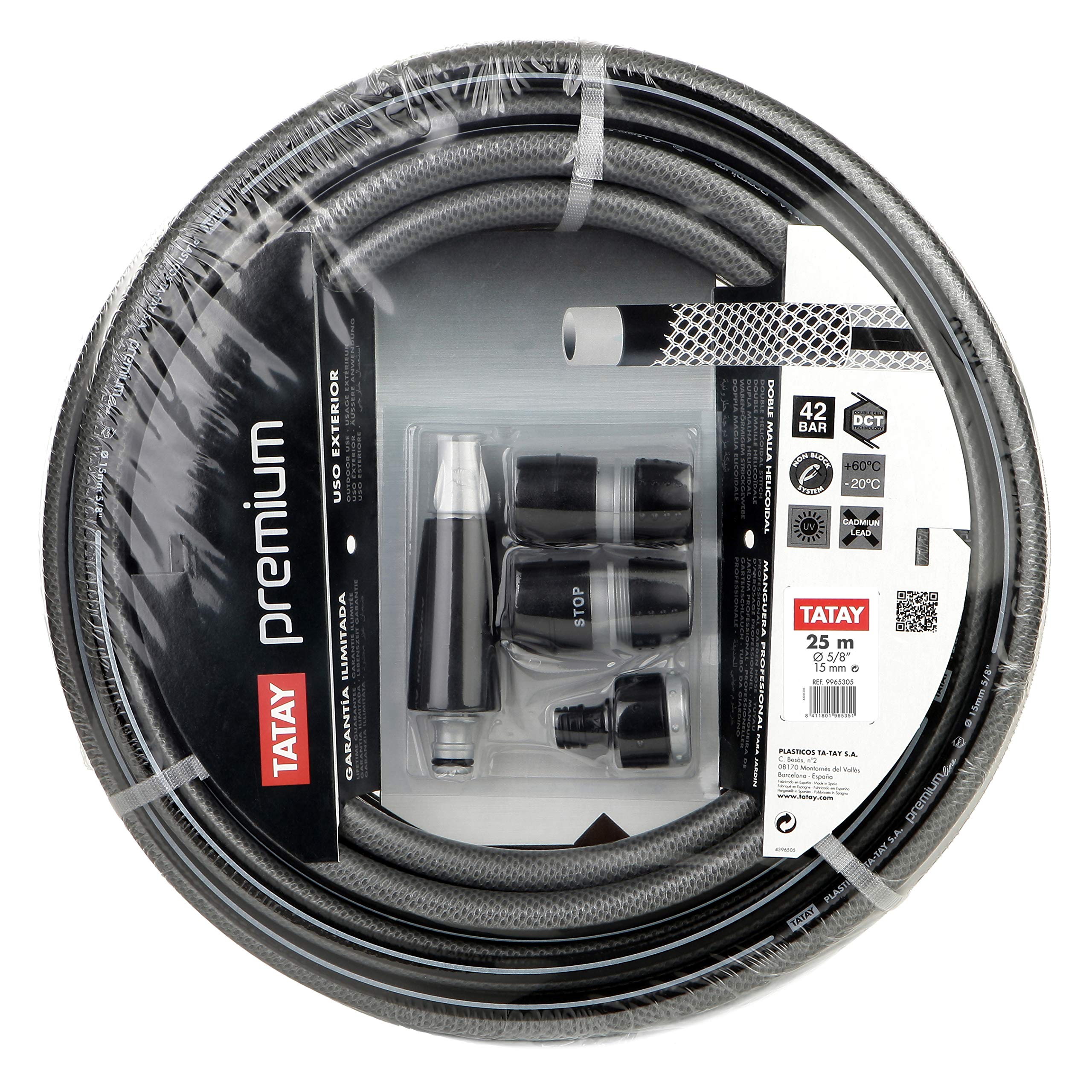 TATAY Kit Tuyau d'Arrosage Premium 25 Mètres Ø5/8" 15mm, 4 Couches